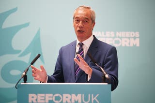 British leader Nigel Farage reform at a press conference at Caerphilly
